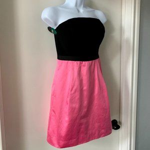 BCBG MaxAzria Strapless Pink and black pocket dress, Size 2